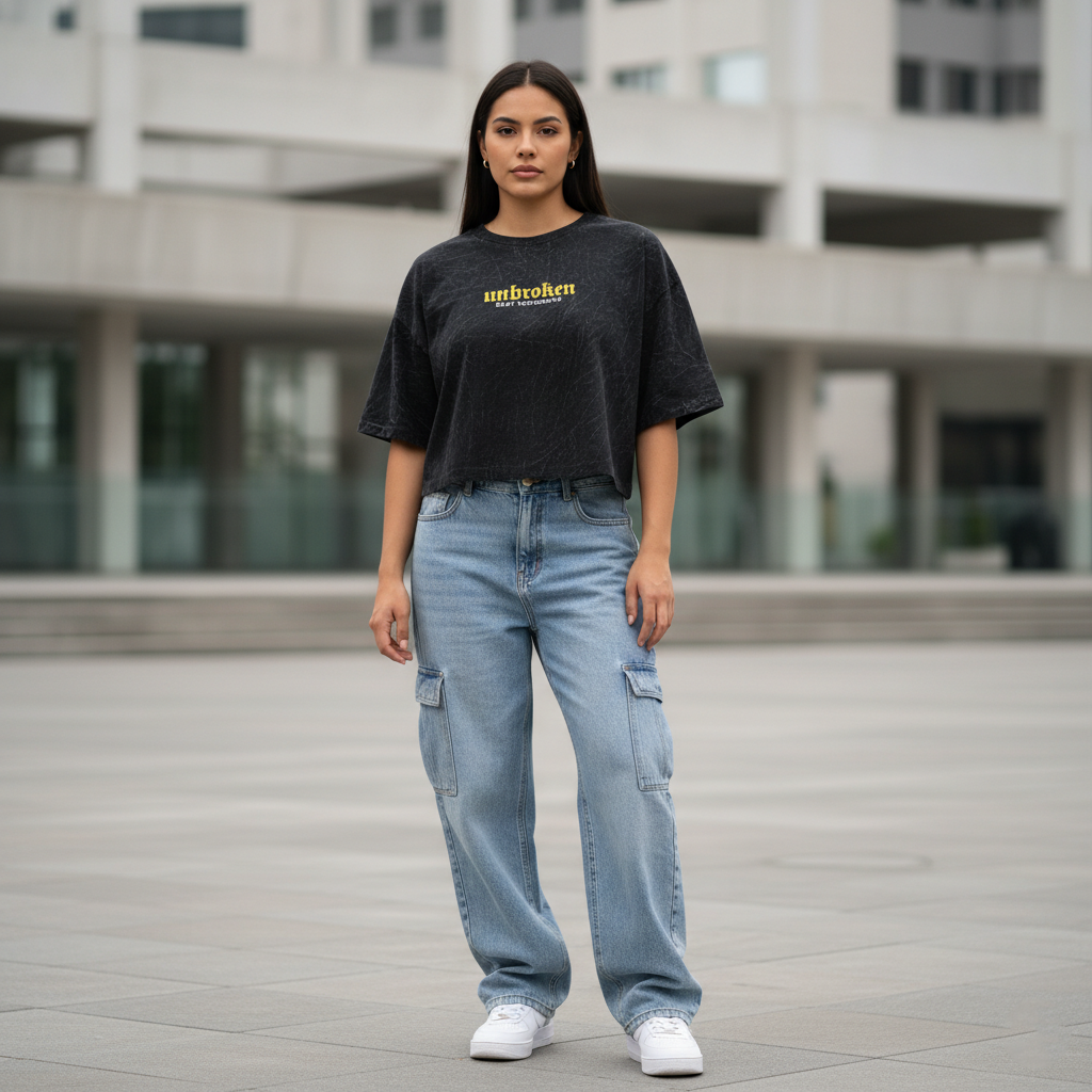 Croptop Negro Acid Wash