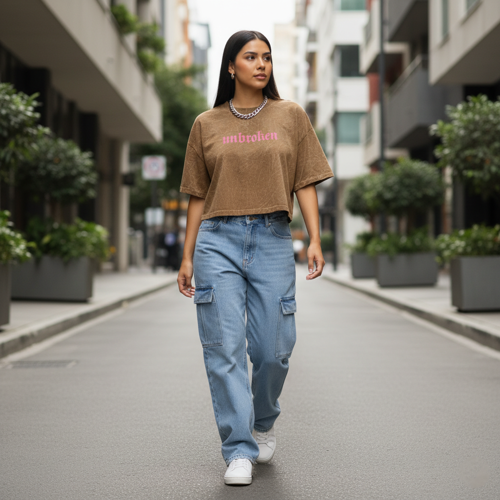 Croptop Camel Acid Wash