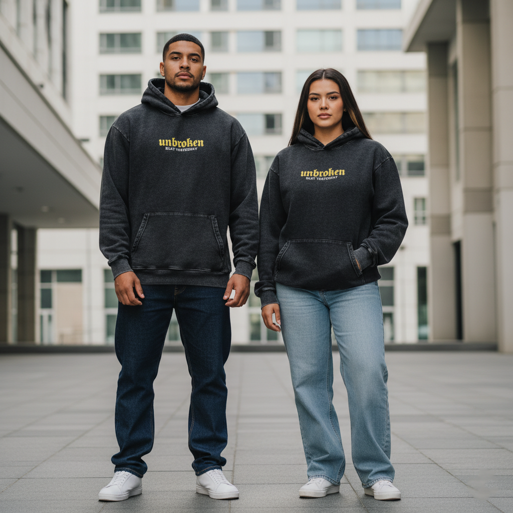 Hoodie Negro Acid Wash